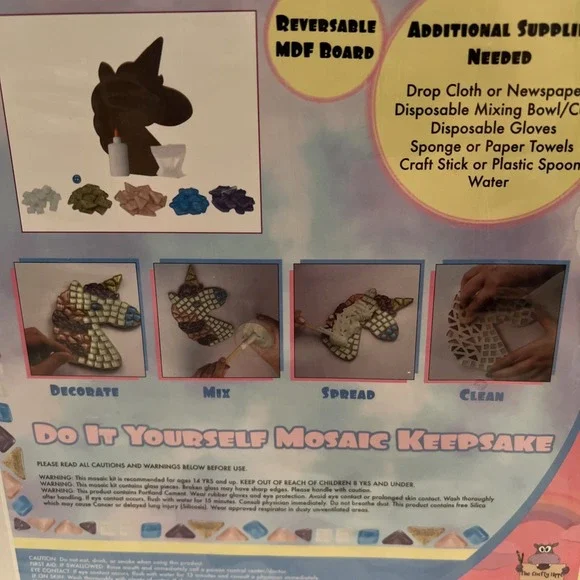 STAINED GLASS MOSAIC CRAFT KIT Ella The Unicorn New In Box Sealed!‎ AGE 14+ - Picture 2 of 2